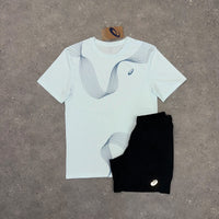 ASICS Asymmetric T-Shirt & Short Set - Baby Blue / Black